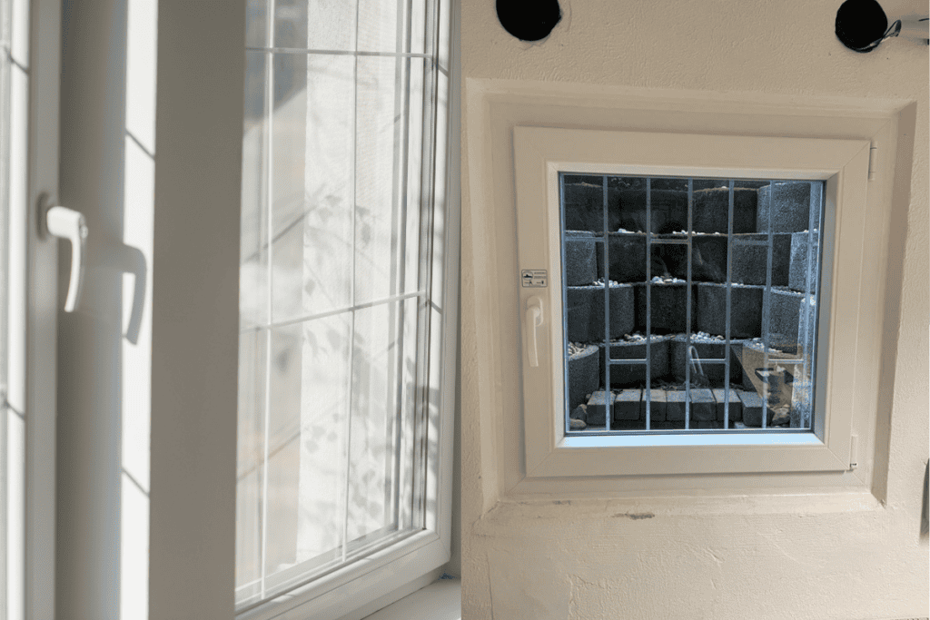 Gegenüberstellung von normalem Fenster links und Hochwasserschutzfenster rechts.