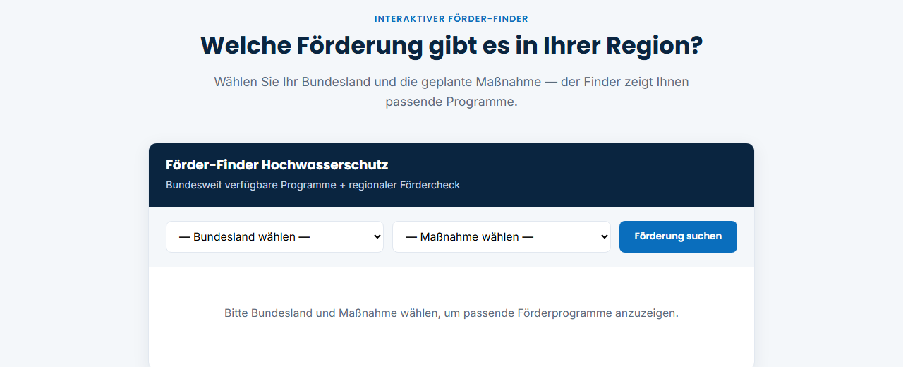Förder-Finder — interaktives Tool: Bundesland und Maßnahme wählen